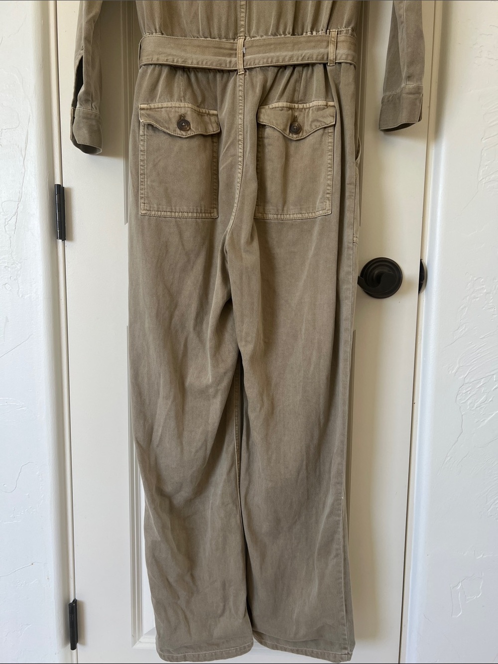 Lucky Brand Olive-Taupe Utility Jumpsuit with Waist Tie - Picture 9 of 15